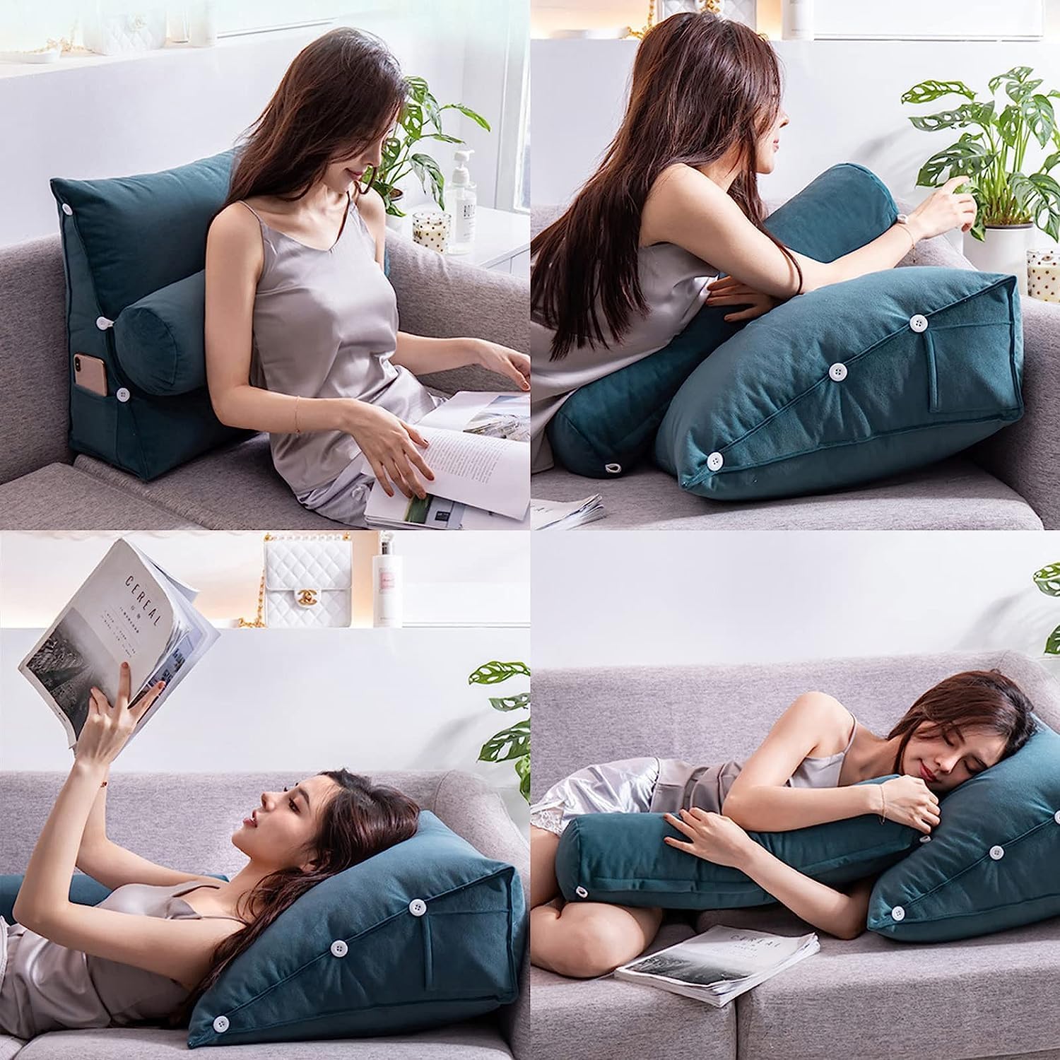 COZMAX Deluxe Reading Pillow with Detachable Neck Roll