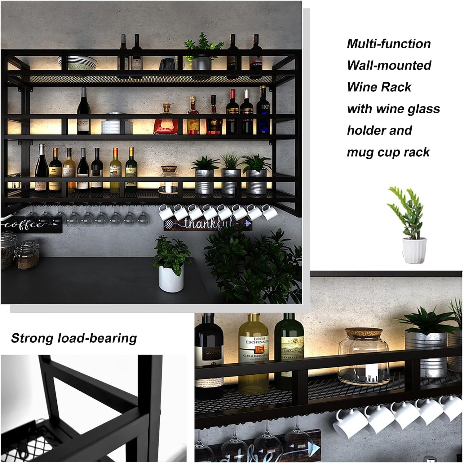 OMKUOSYA Wall-Mounted Wine Rack with LED Light