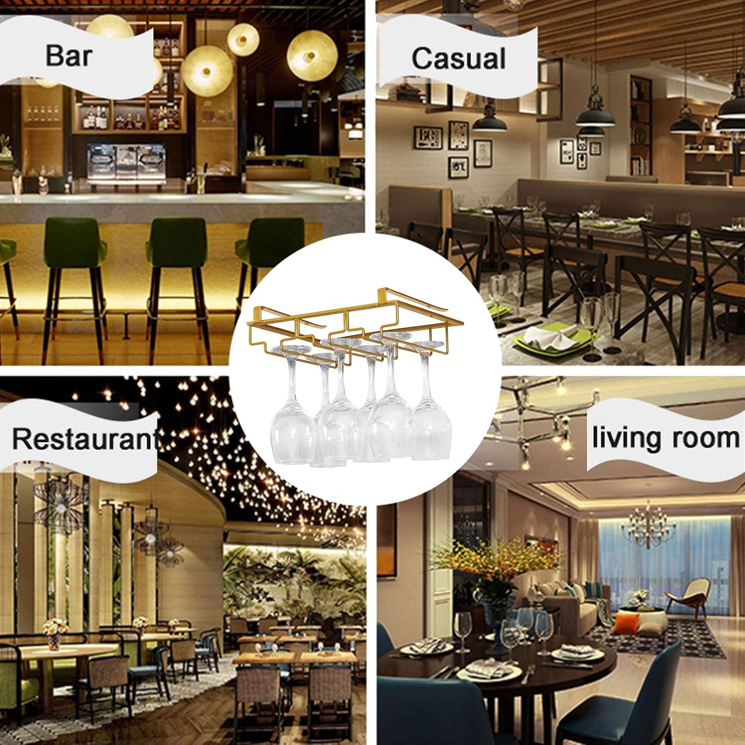 Modern Metal Wine Glass Rack Set - 60Cm Ceiling Mount