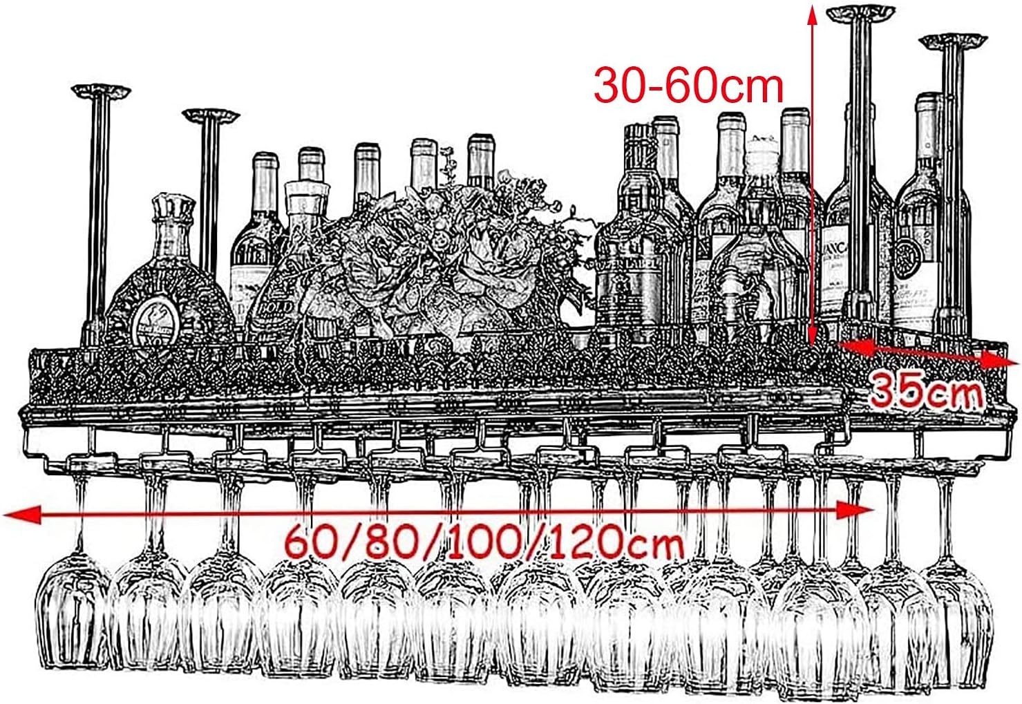Adjustable Wall-Mounted Wine Rack with Iron Frame