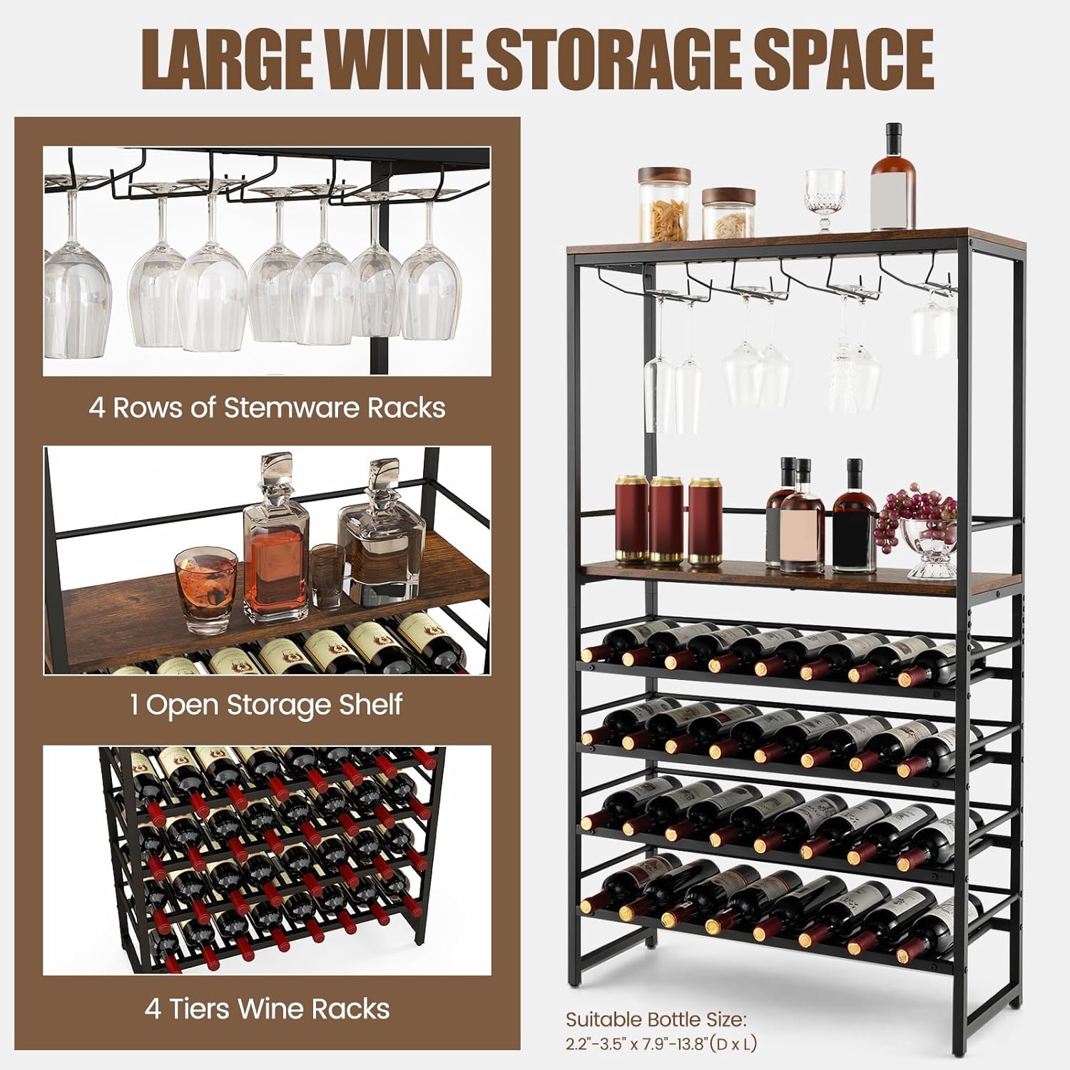 Giantex 4-Tier Freestanding Wine Rack 32 Bottles 16 Glasses