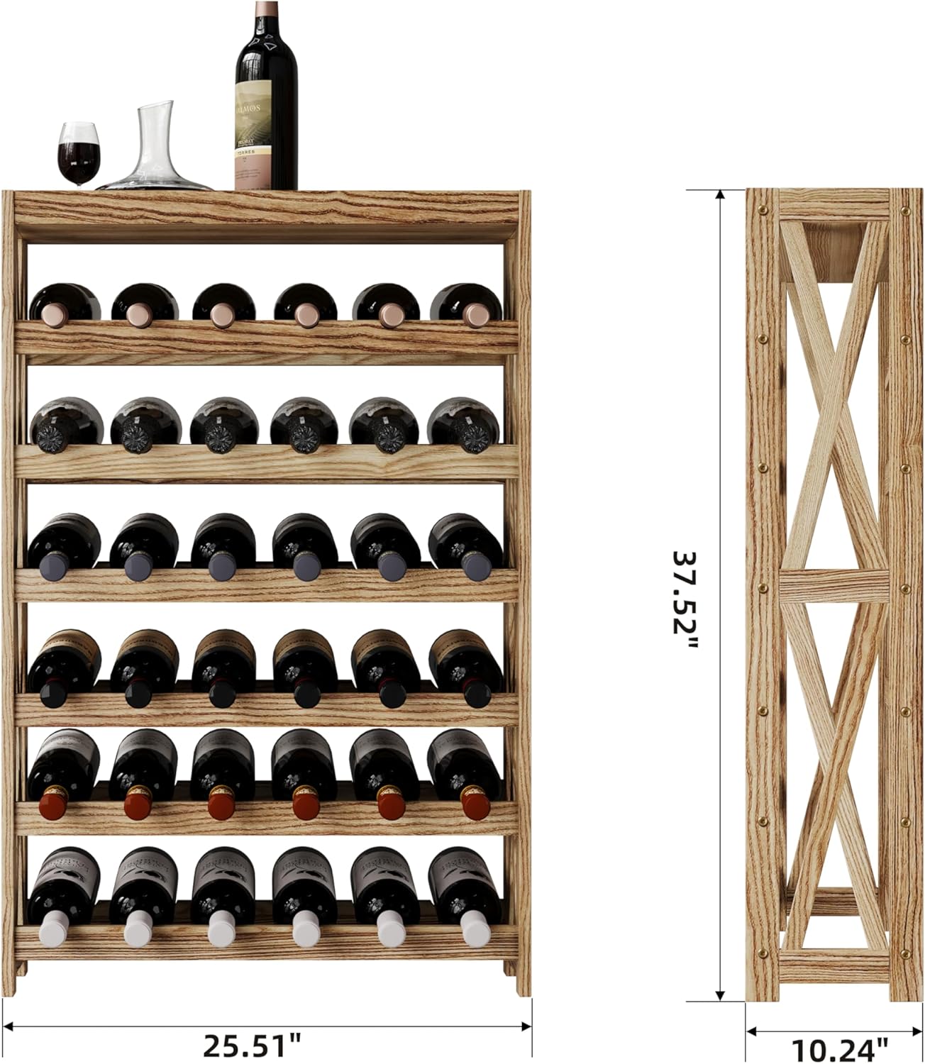 Svimi 6 Tier Solid Wood Wine Rack - 36 Bottles Storage
