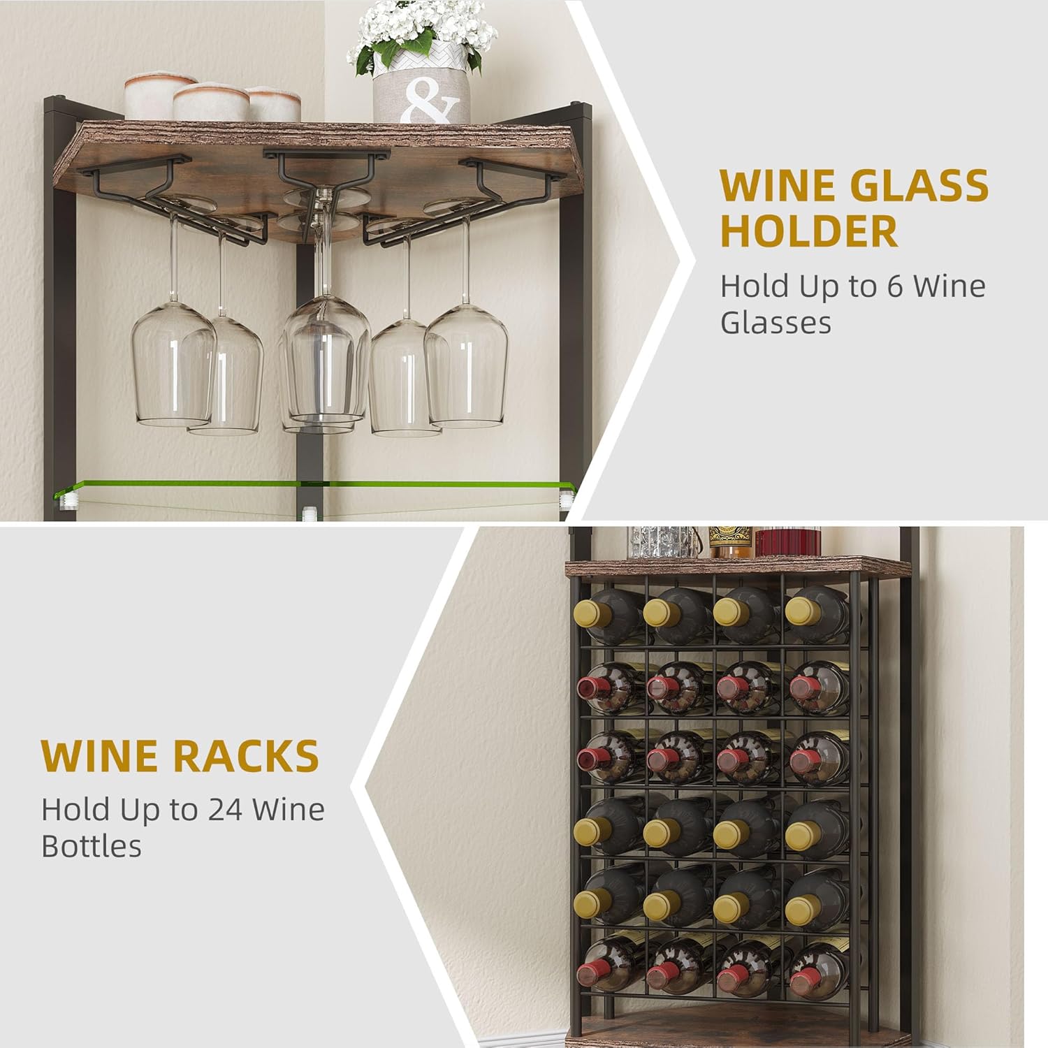 DWVO Corner Wine Rack with LED Light and Outlet