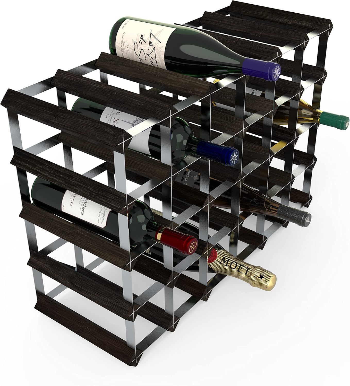 RTA Freestanding Wine Rack - 30 Bottles Black Ash Pine UK Made