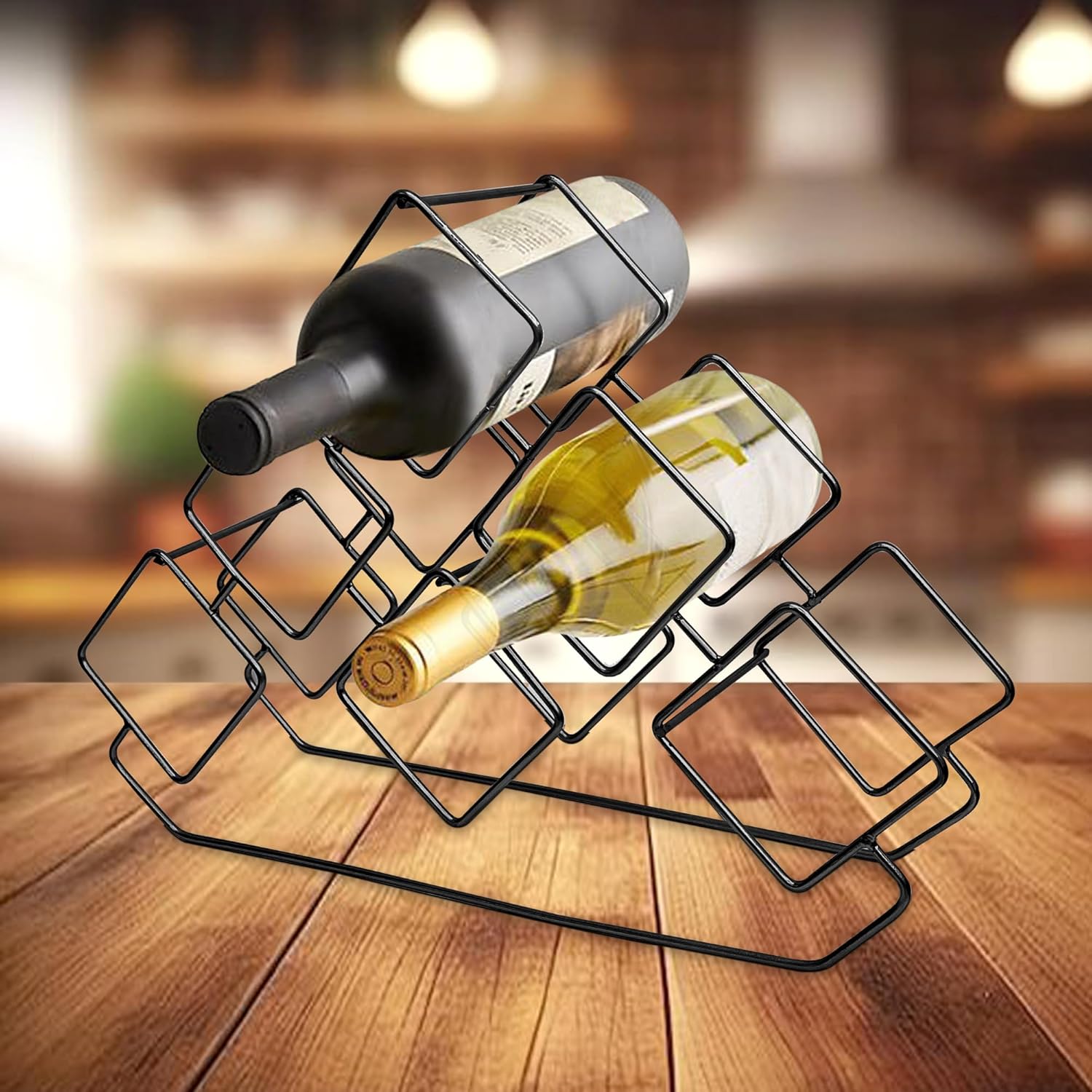 Nu Steel 6 Bottles Tabletop Wine Holder Black 1