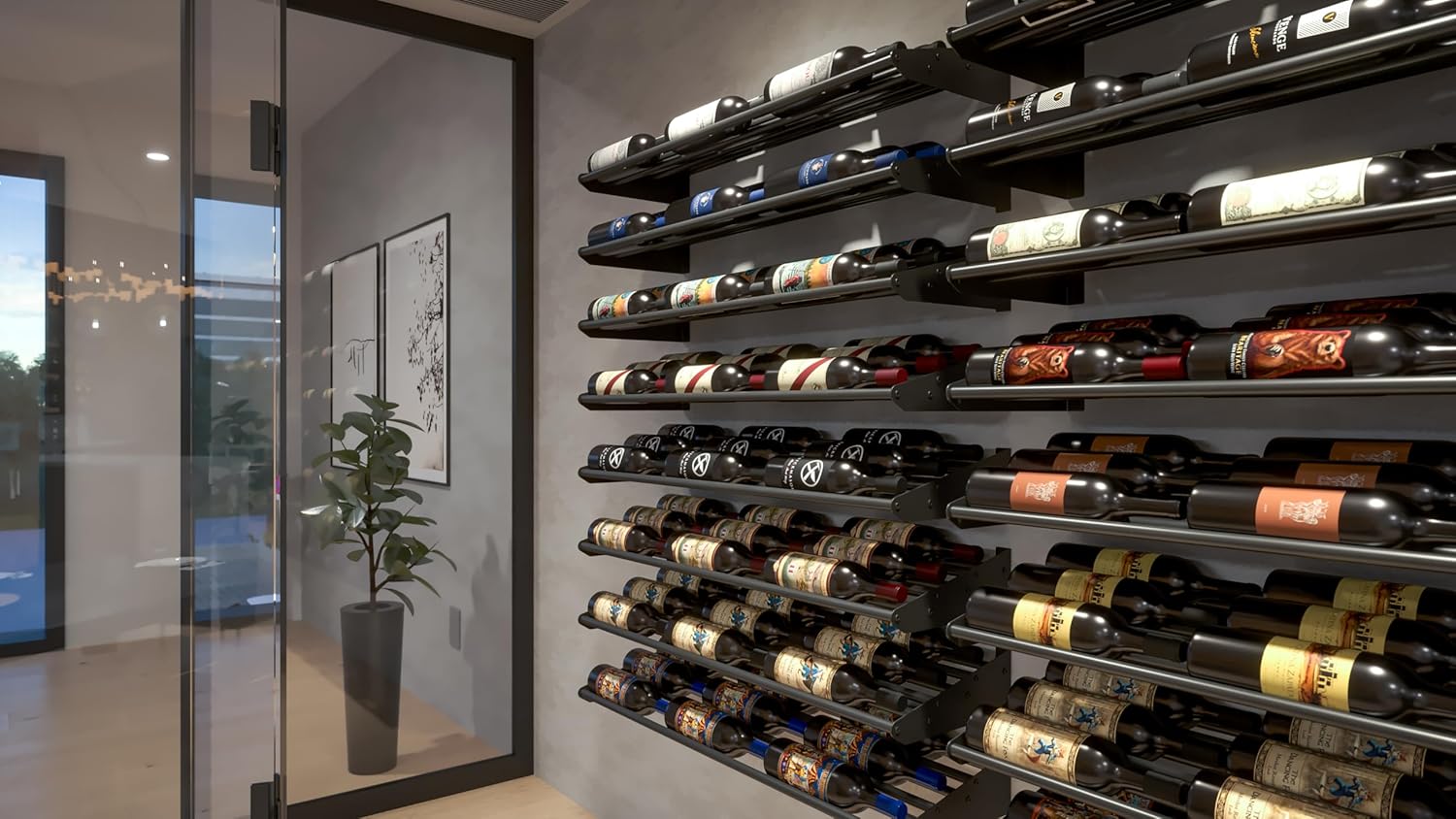 Ultra Wine Racks Showcase Cascading Row - Black Metal