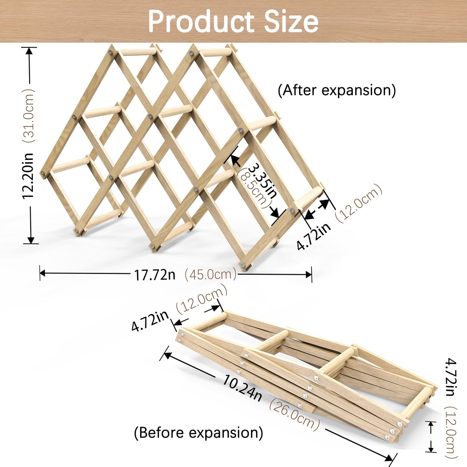 6 Bottle Wood Wine Rack Foldable Stackable