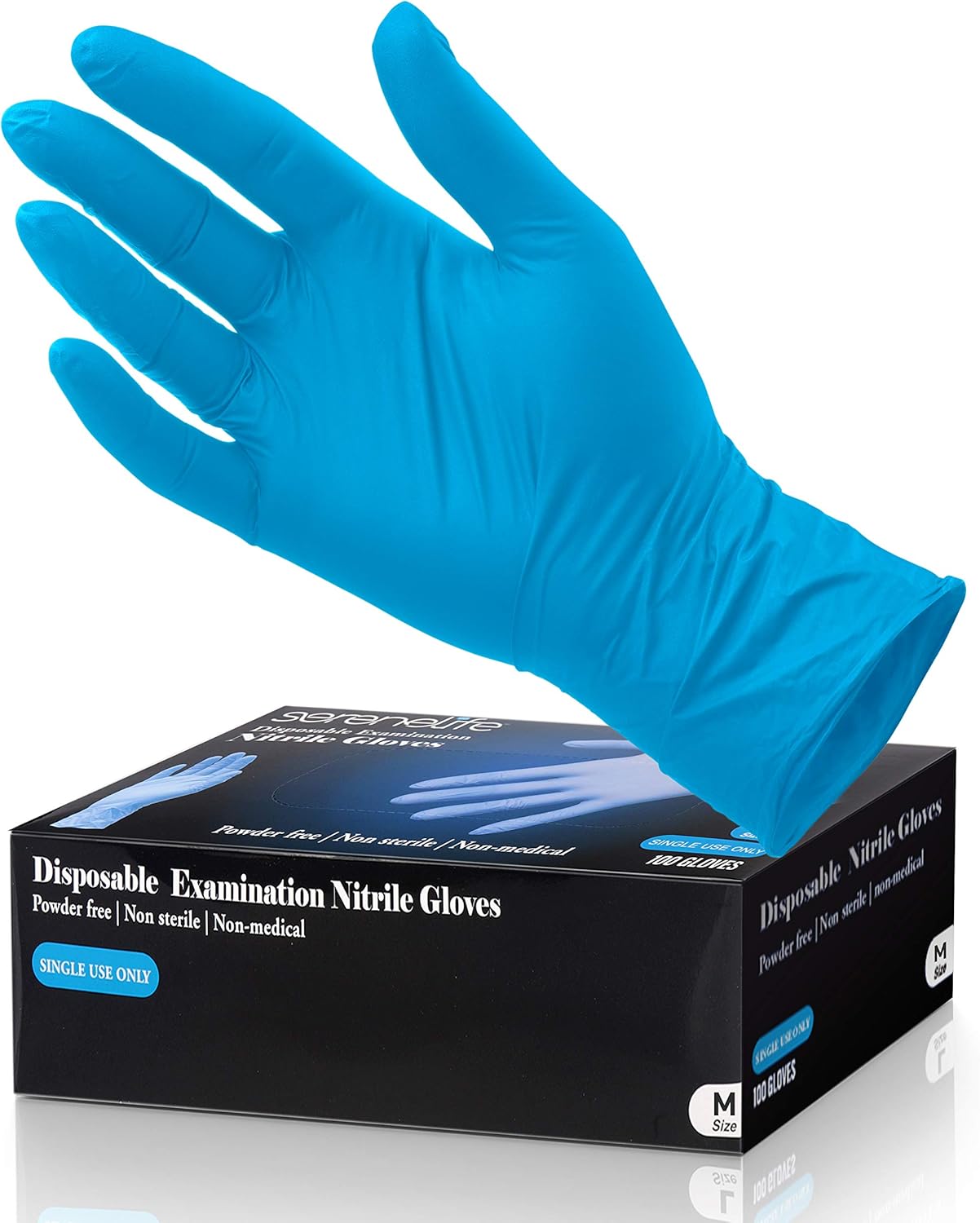 Serenelife Nitrile Gloves 100 Pack - Soft Textured and Comfortable