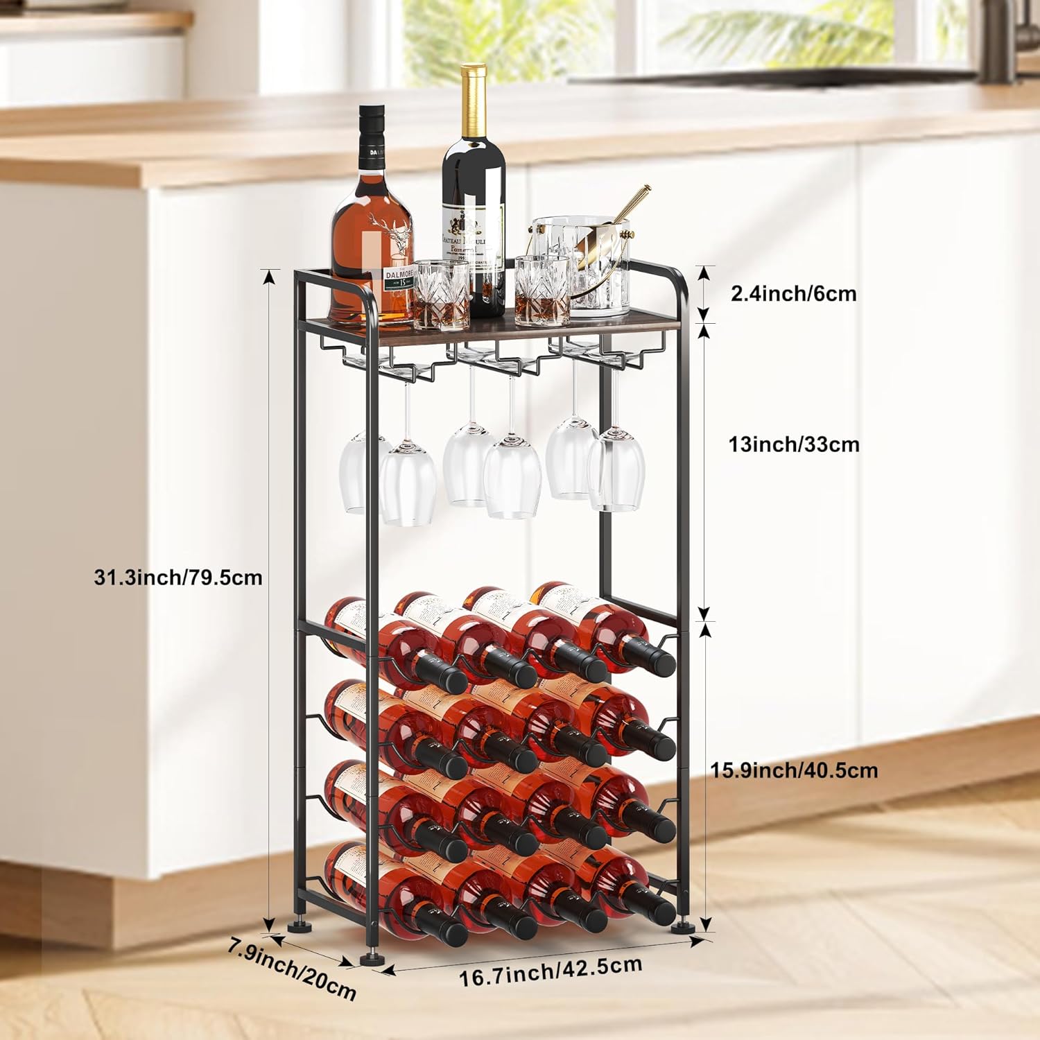 Freestanding Wine Rack with 16 Bottles Capacity
