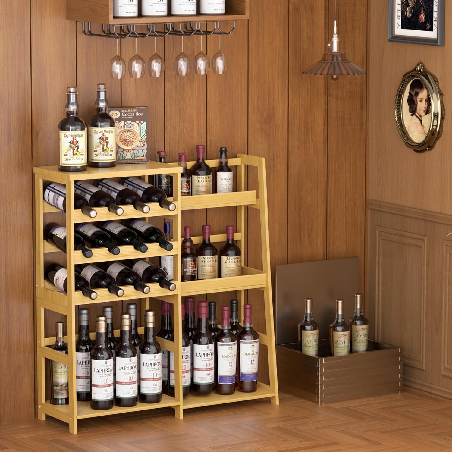 VASMIA Bamboo Liquor Display Shelf Cabinet