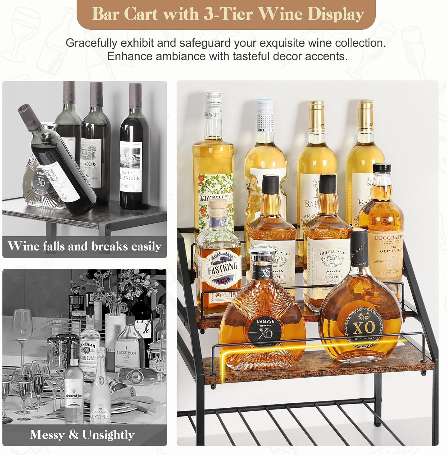 VINAEMO 3-Tier Wine Rack Tabletop