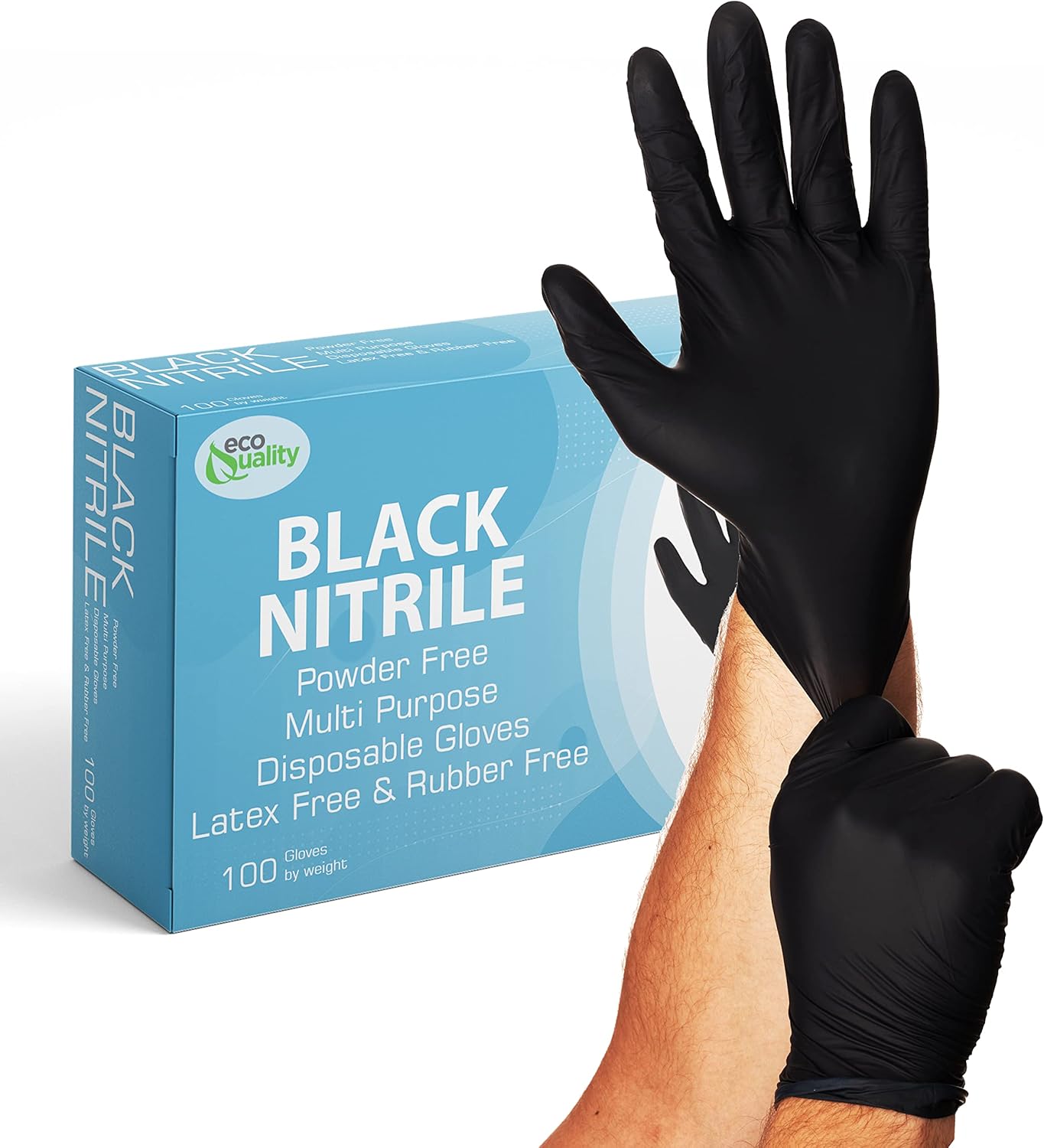 EcoQuality Disposable Black Nitrile Gloves - 4 Mil 500 Count
