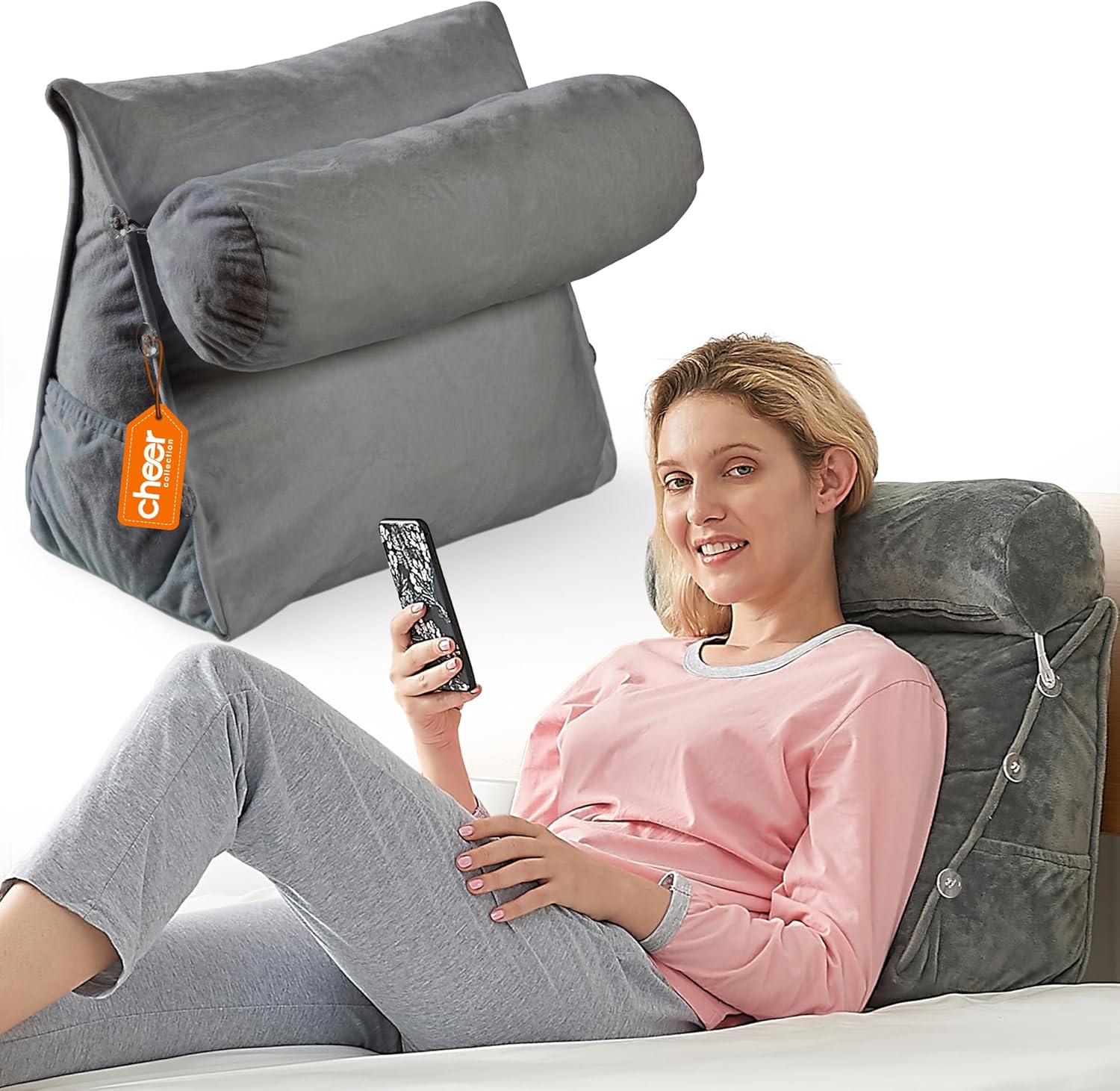 Cheer Collection Reading Wedge Pillow Gray