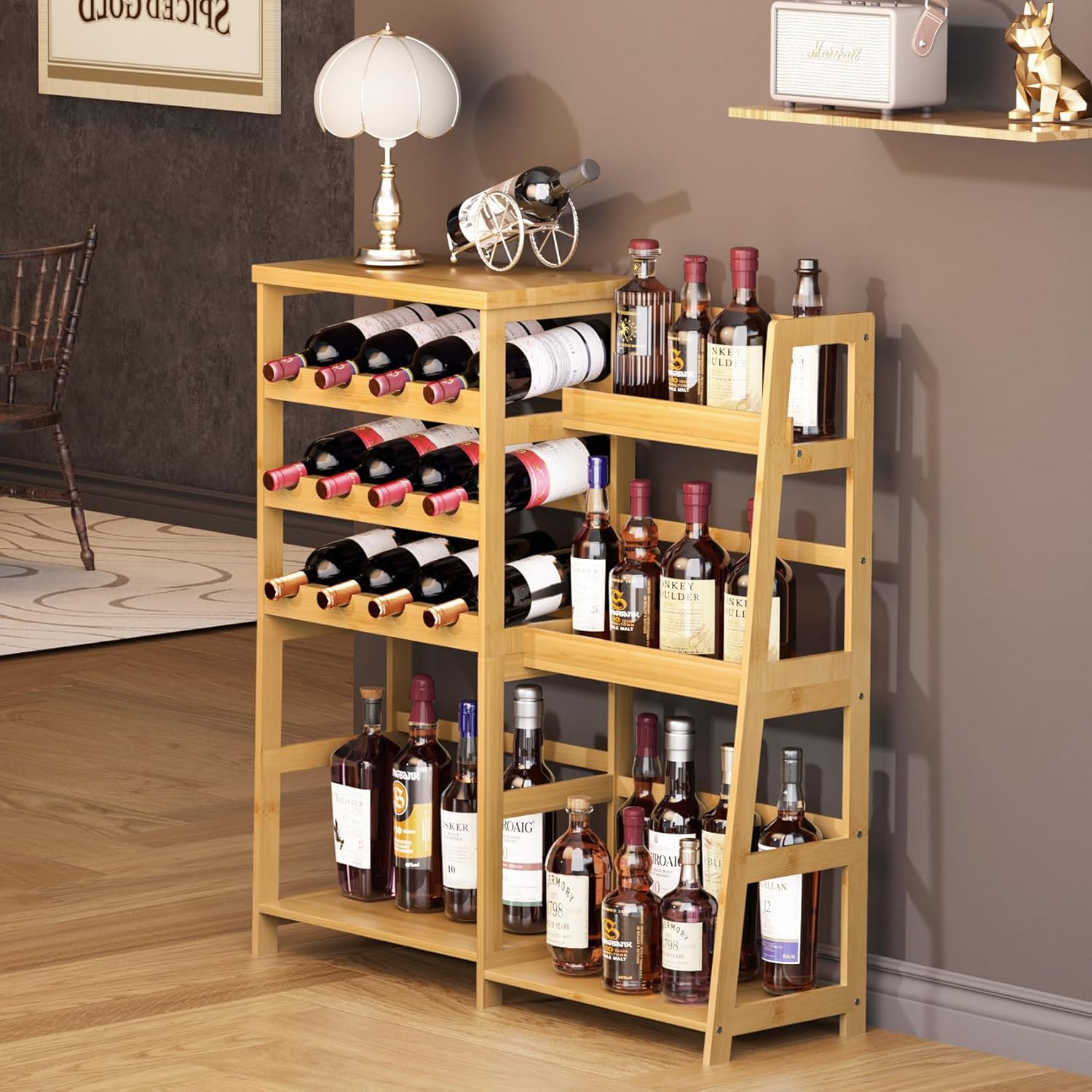 VASMIA Bamboo Liquor Display Shelf Cabinet
