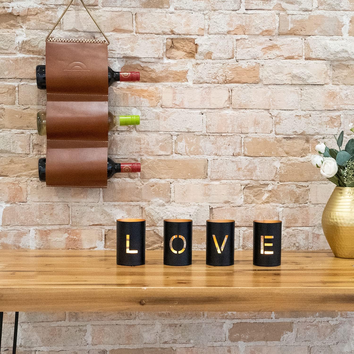 WALBROOK 3 Bottle Wall Wine Rack - Space Saving Leather Design
