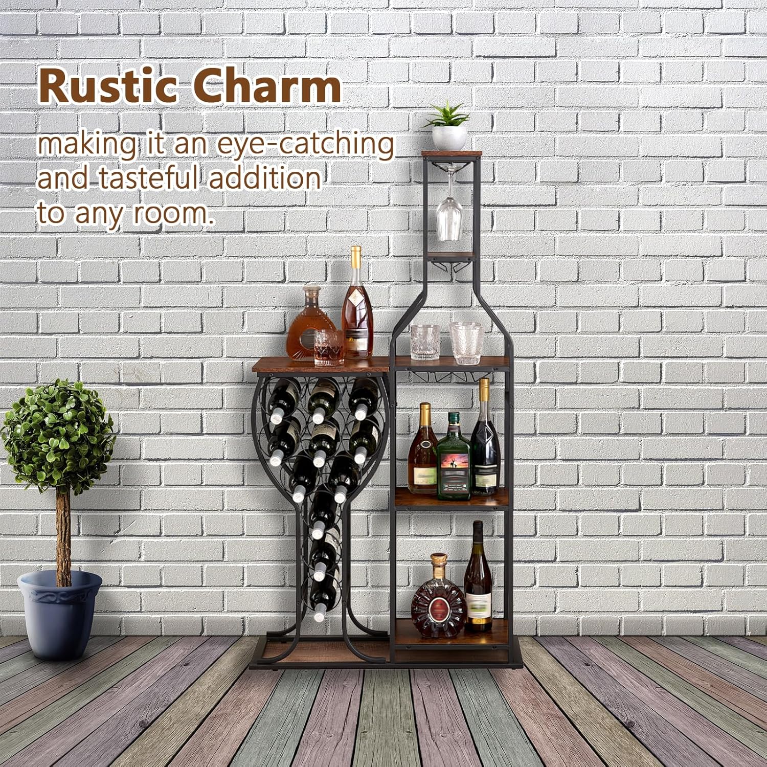 MATONELL 11-Bottle Freestanding Wine Rack with 5 Tier and Glass Holder