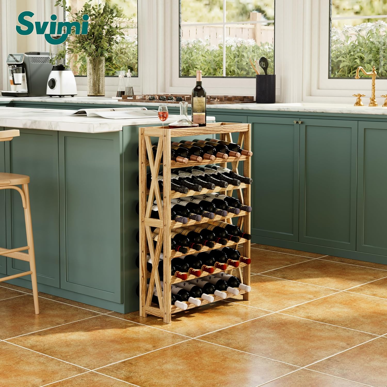 Svimi 6 Tier Solid Wood Wine Rack - 36 Bottles Storage