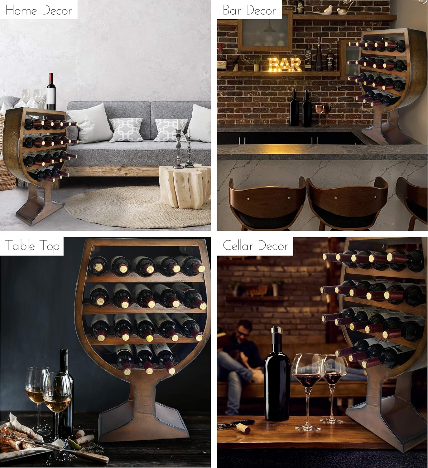 CoTa Global Glass Shaped Wine Rack - 18 Bottles Freestanding Wooden Storage
