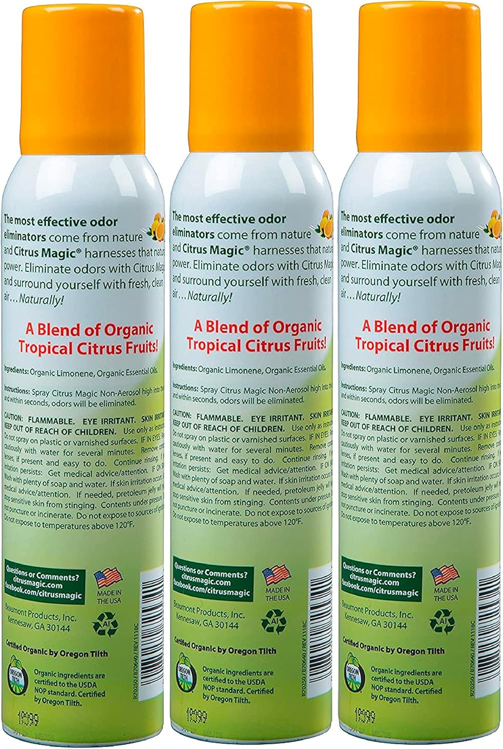 Citrus Magic Organic Air Freshener Spray Orange Zest Pack of 3