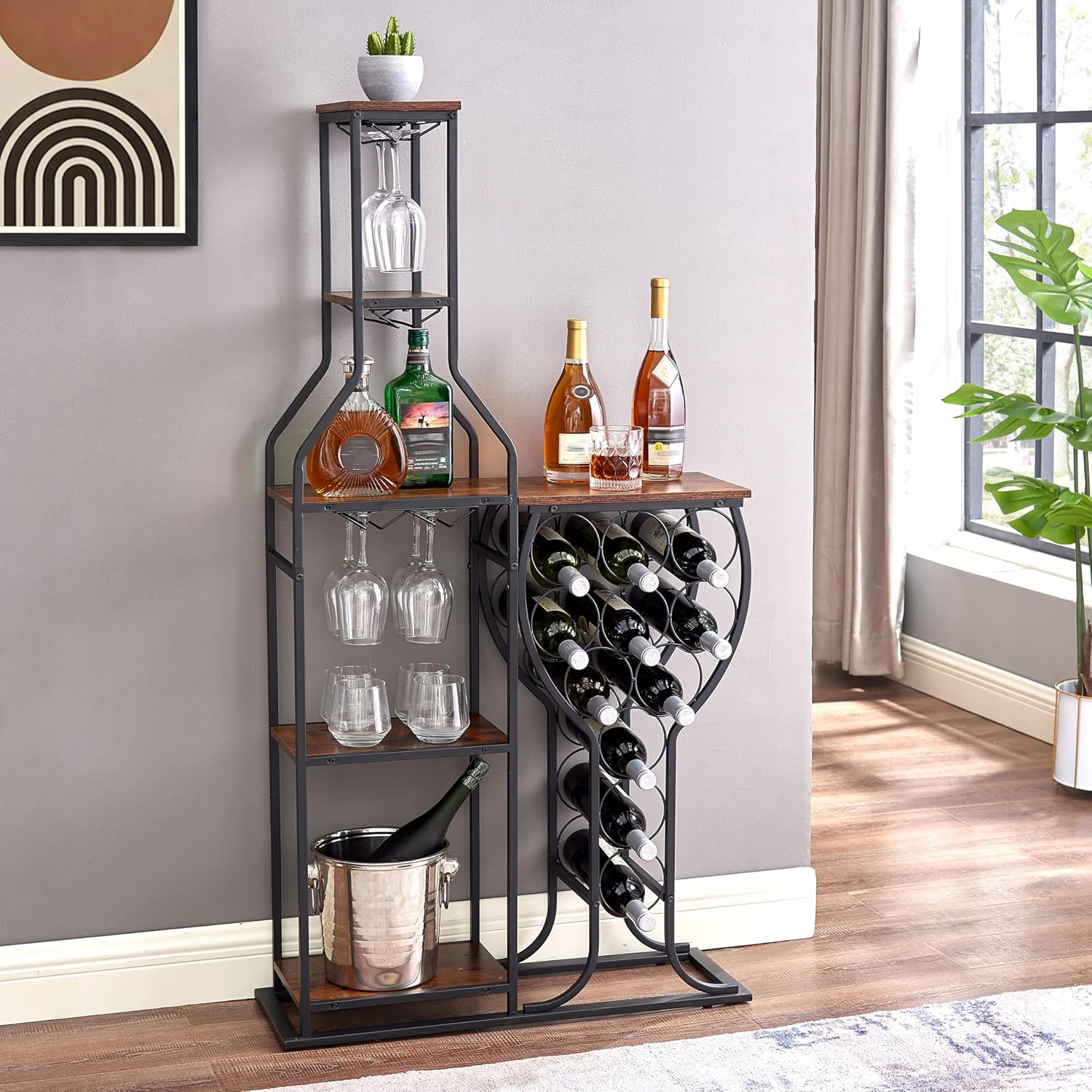 Dithoko 5-Tier Freestanding Wine Rack with Glass Holder