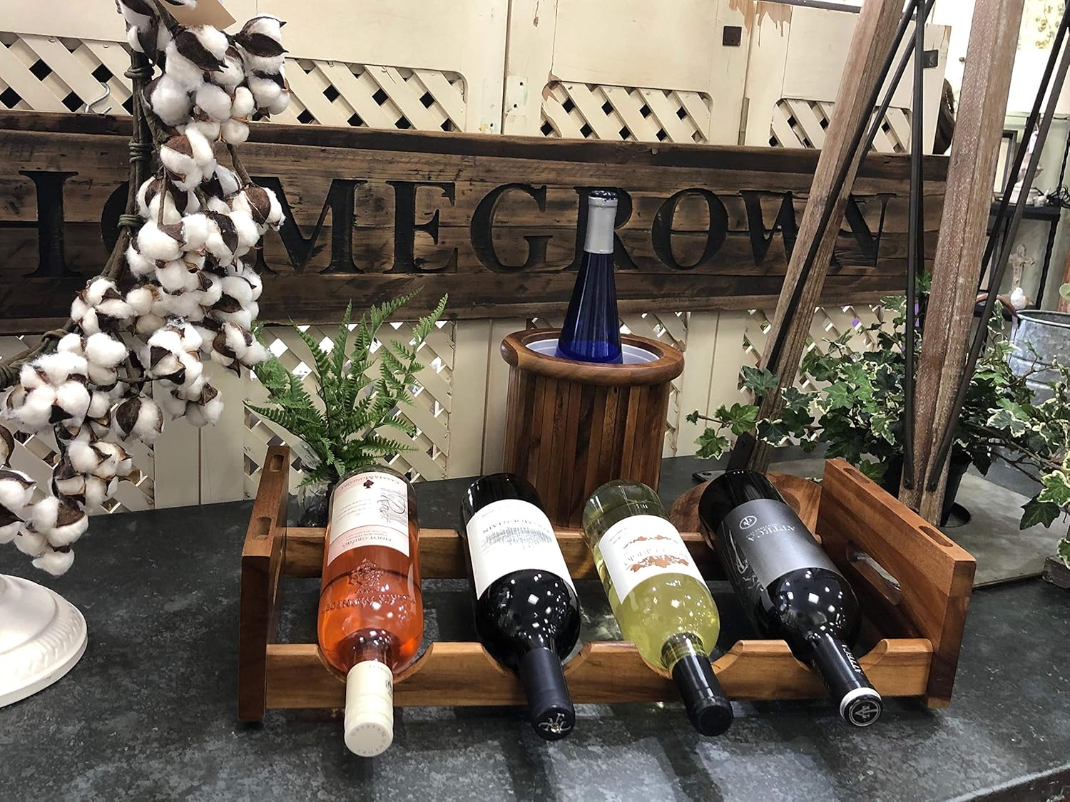 Kalmar Home Acacia Wood 4 Bottle Wine Rack 1