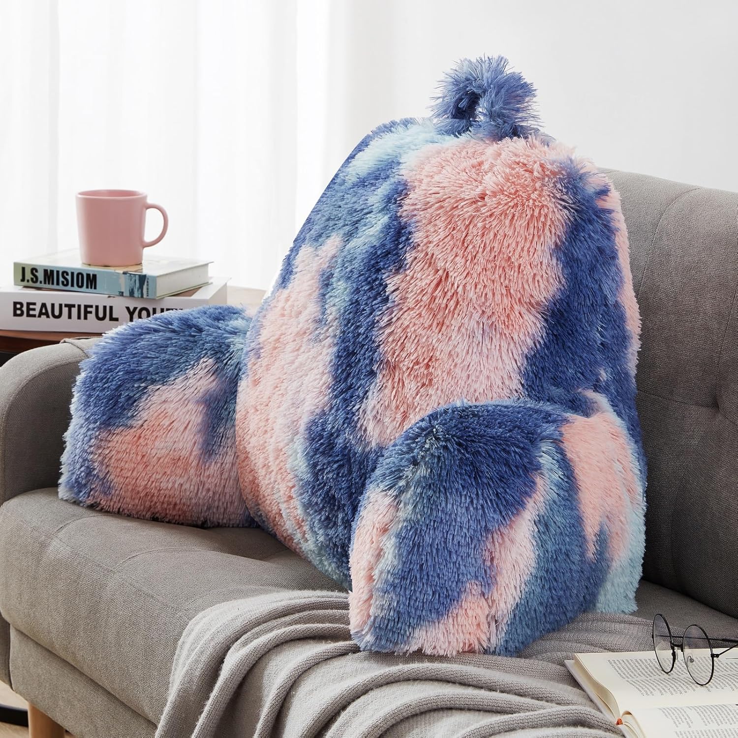 JL Jillche Fluffy Fur Reading Pillow for All Ages