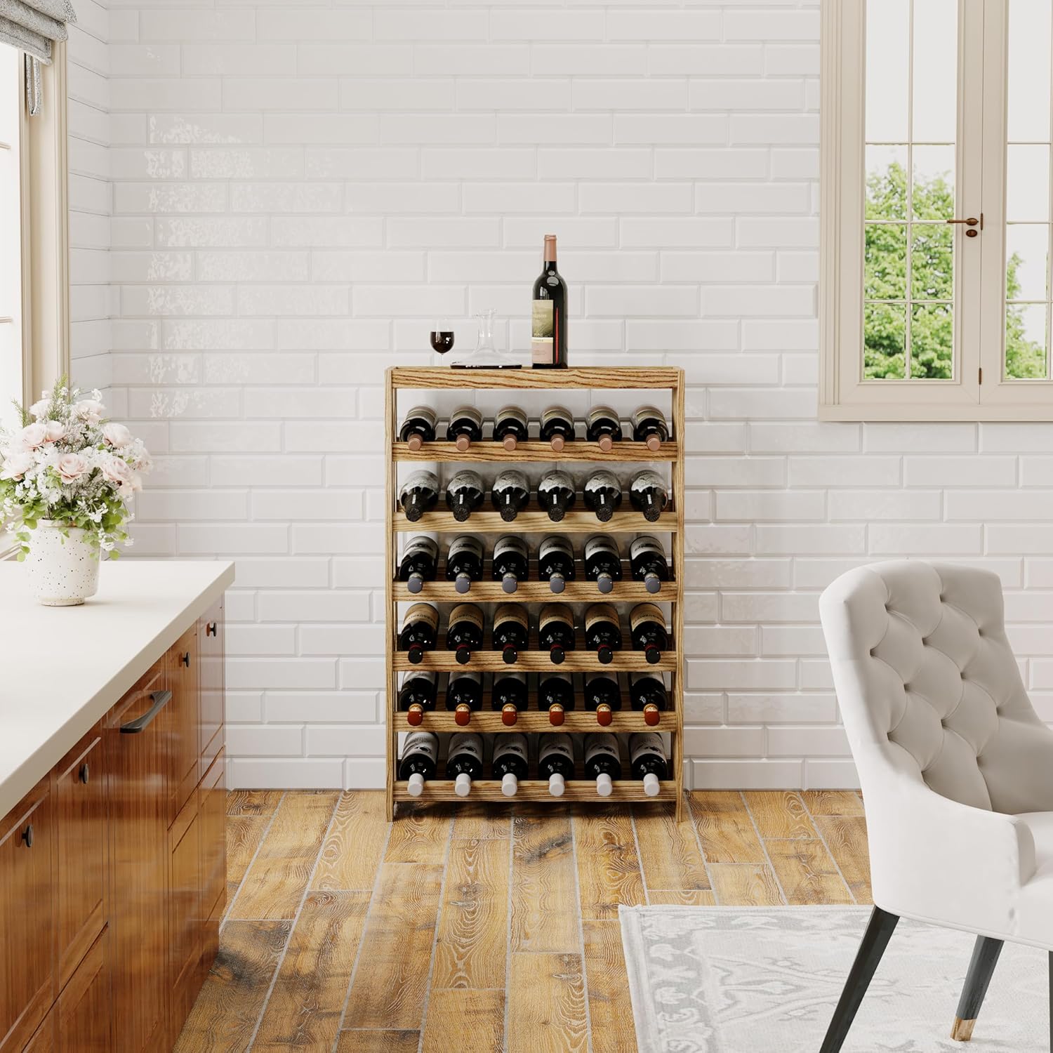 Svimi 6 Tier Solid Wood Wine Rack - 36 Bottles Storage
