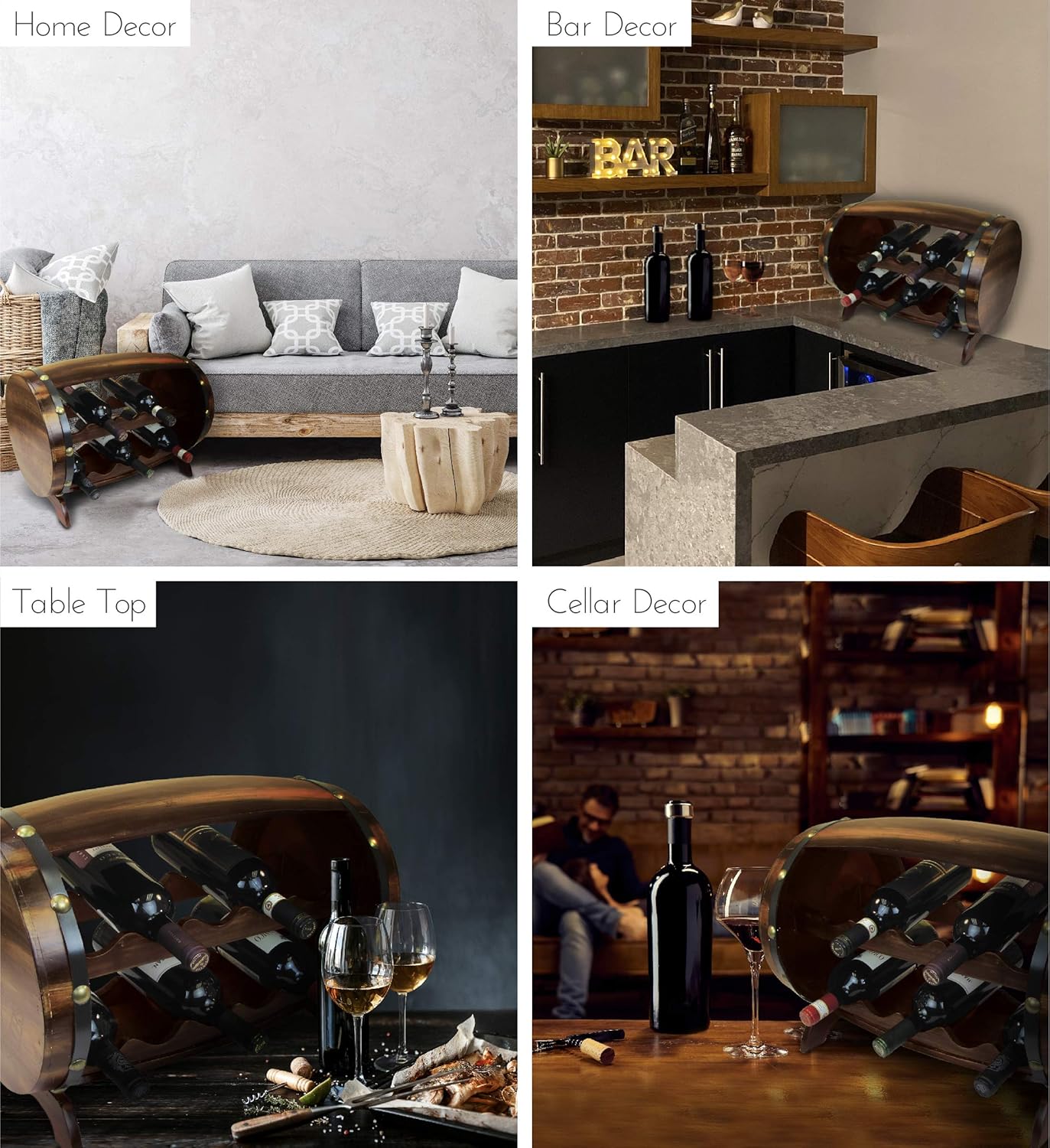 Puzzled Napoleon Wine Rack - Freestanding Wooden Barrel Holder for 10 Bottles