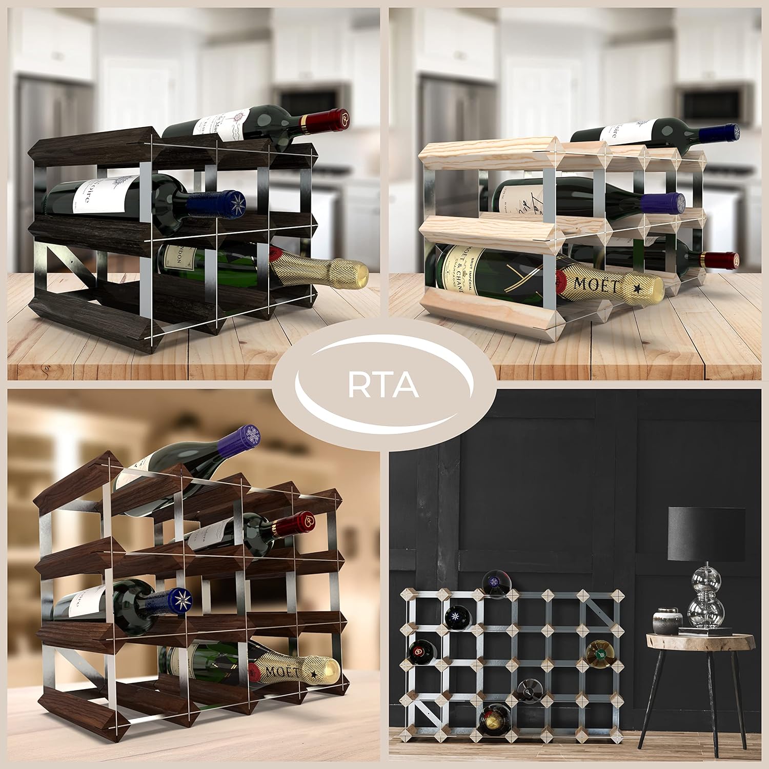 RTA Freestanding Wine Rack - 30 Bottles Black Ash Pine UK Made