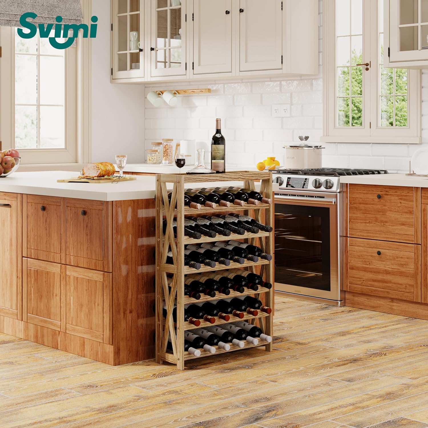 Svimi 6 Tier Solid Wood Wine Rack - 36 Bottles Storage