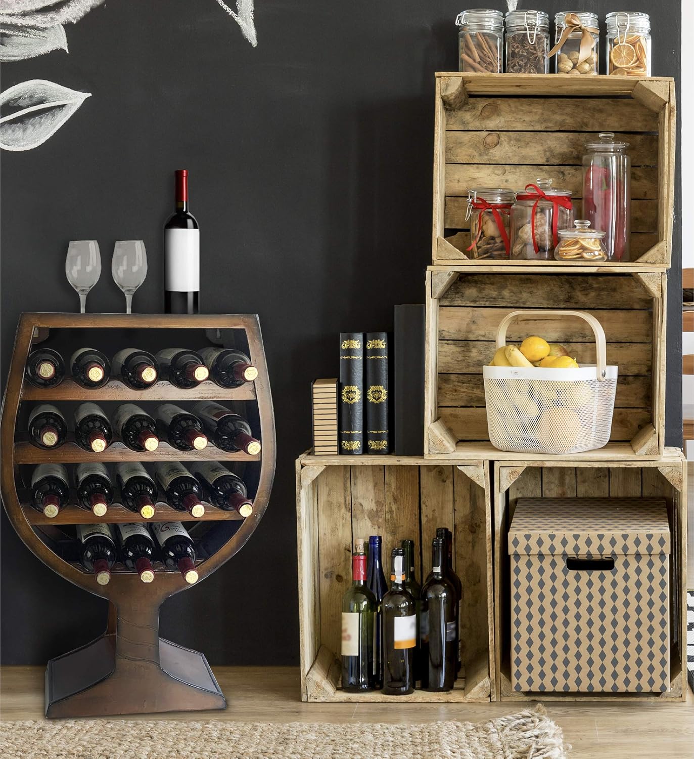 CoTa Global Glass Shaped Wine Rack - 18 Bottles Freestanding Wooden Storage