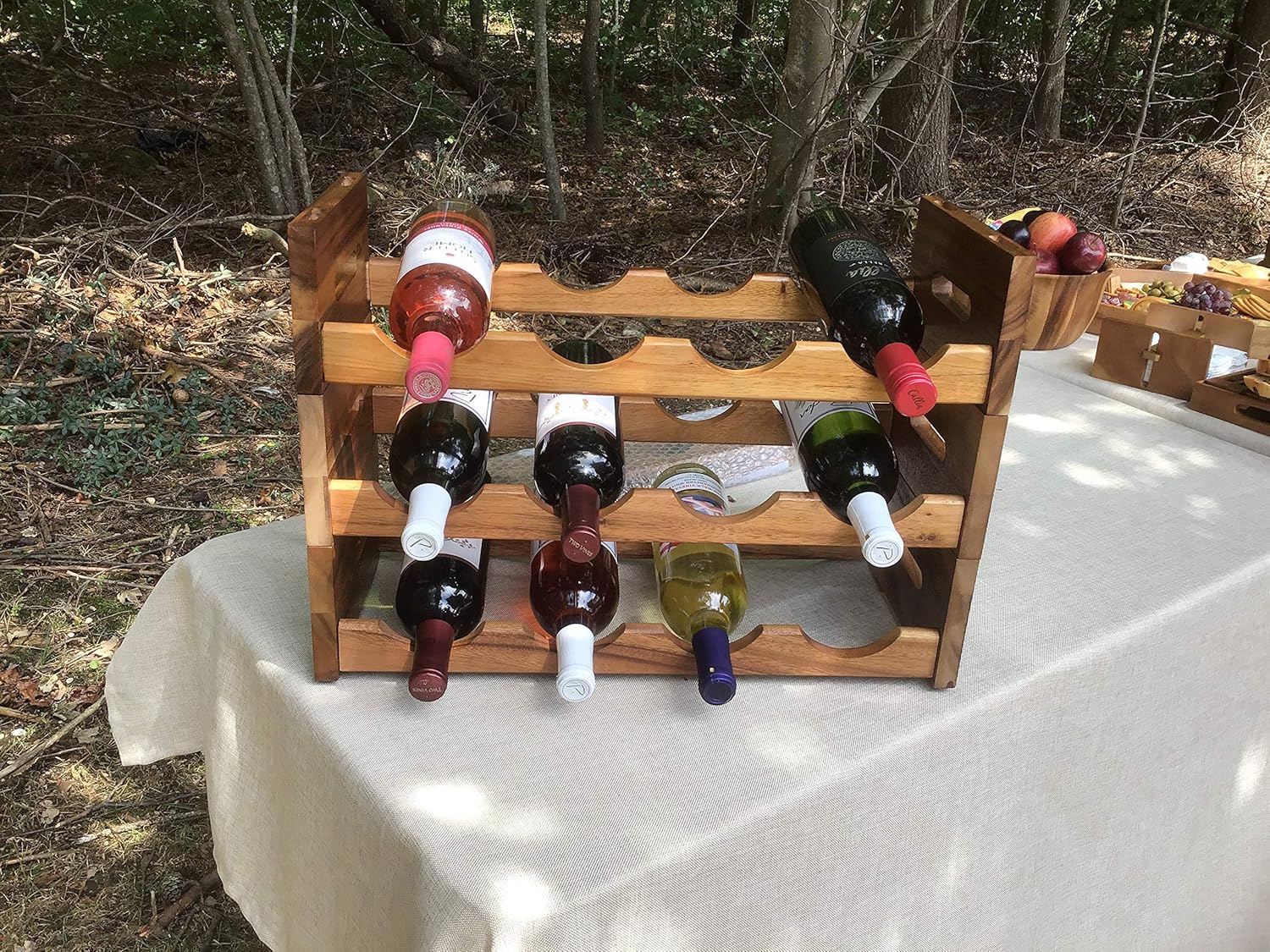 Kalmar Home Acacia Wood 4 Bottle Wine Rack 1