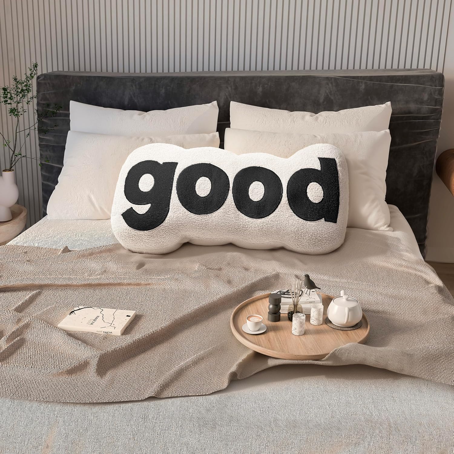 Johnear Headboard Pillow White Plush Reading Support 1